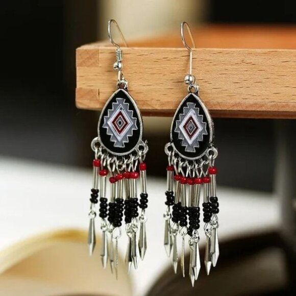 Back Boho Tribal Beaded Dangle Earrings Gypsy Ethnic Festival Jewelry Gift - Picture 1 of 3